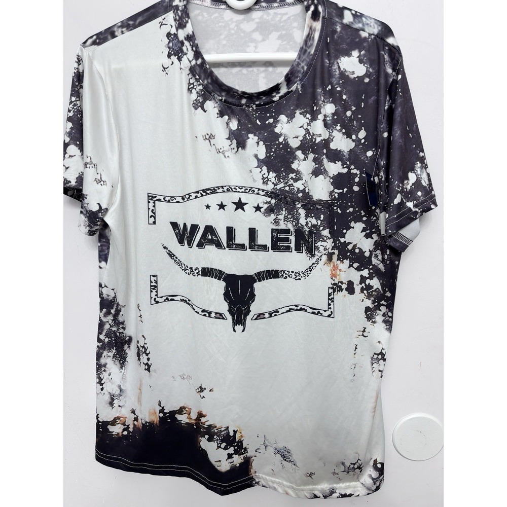 Morgan Wallen Cow Skull Print Tee Bleach Splatter Western Country Men's XL 46x27